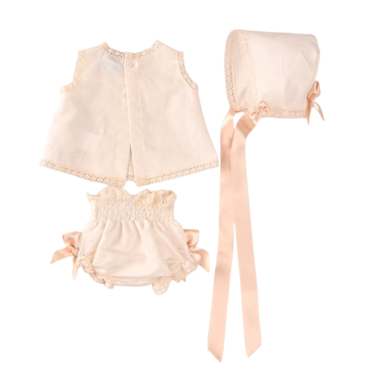 Conjunto bebé bege com touca e tapa-fralda - Cocote