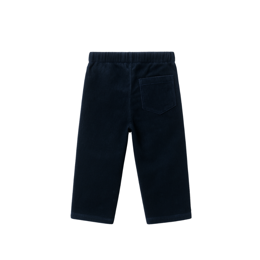 Calças Oxford em bombazine azul marinho para bebé e criança | Babydita