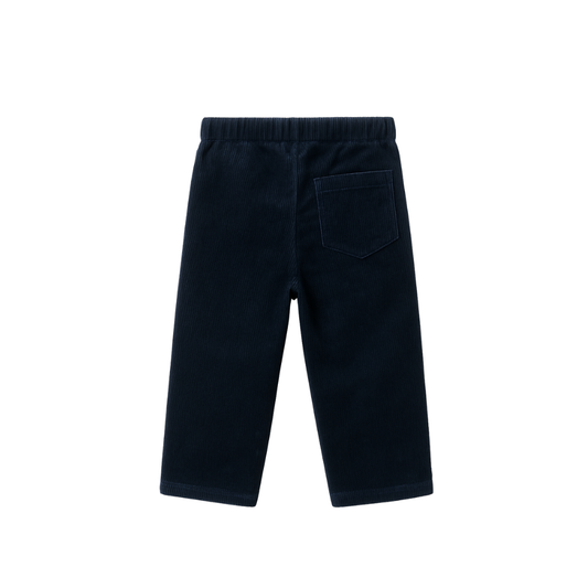 Calças Oxford em bombazine azul marinho para bebé e criança | Babydita