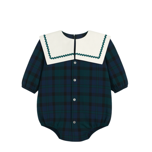 Fofo Paris xadrez verde e azul com gola branca - Babydita