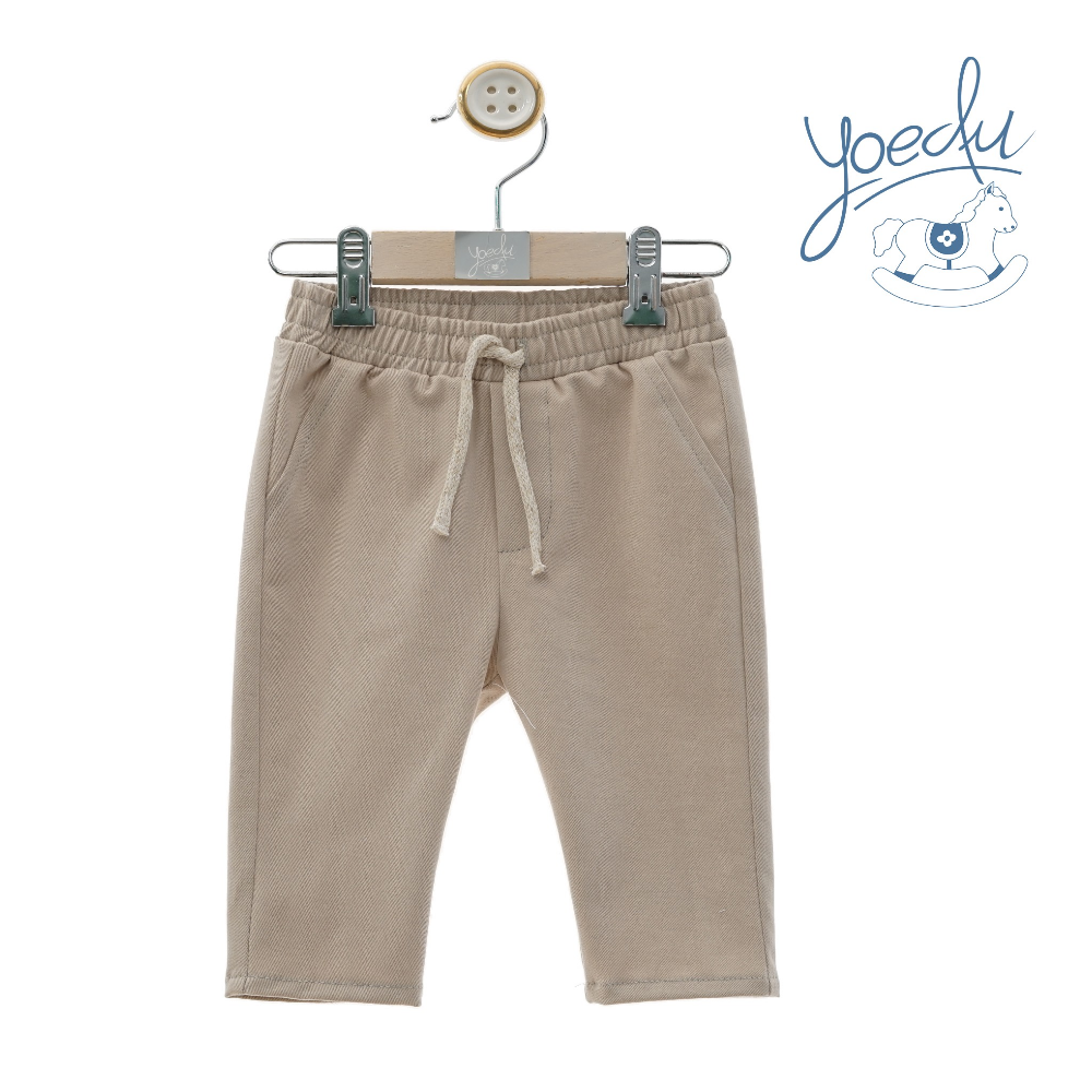 Calças menino sarja bege com cordão – Yoedu