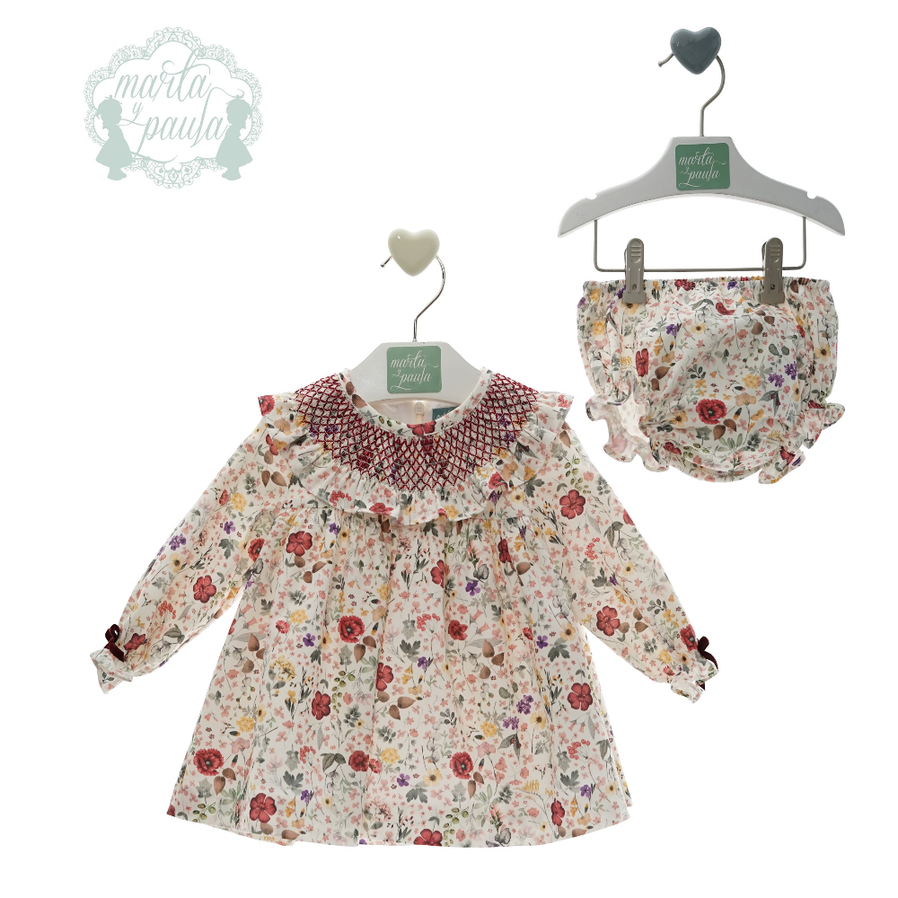 Vestido floral com tapa fraldas "Greta" - Marta y Paula