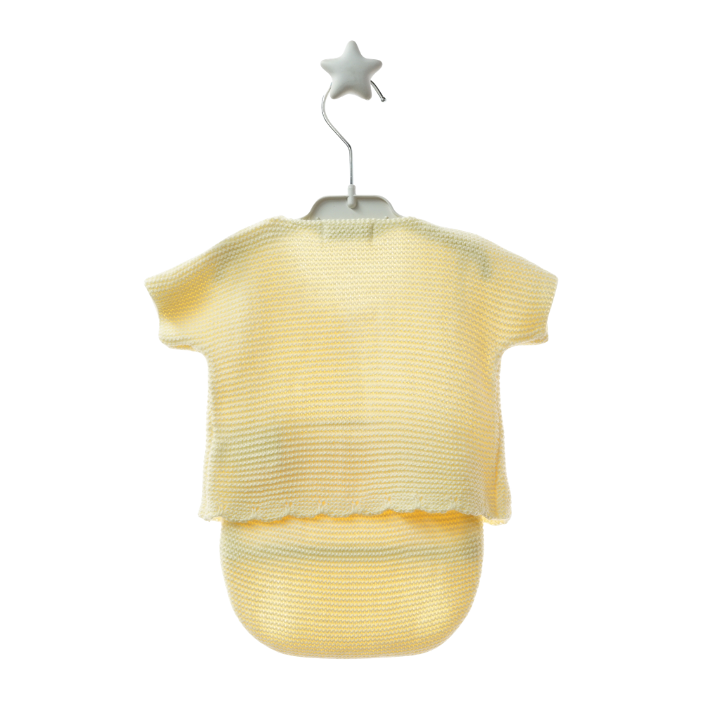 Conjunto de Malha Amarelo Bebé com Camisola e Tapa-Fraldas - Micolino