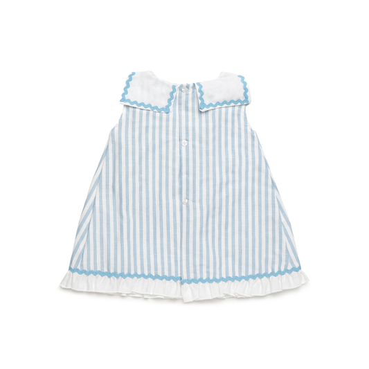 Vestido às Riscas Azuis com Gola Branca - Juliana
