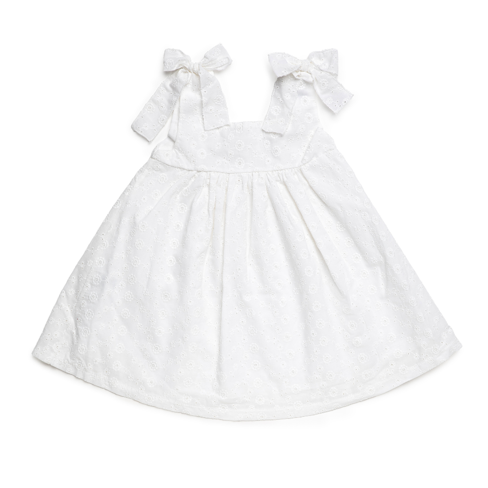 Vestido Branco Bordado com Laços - Juliana