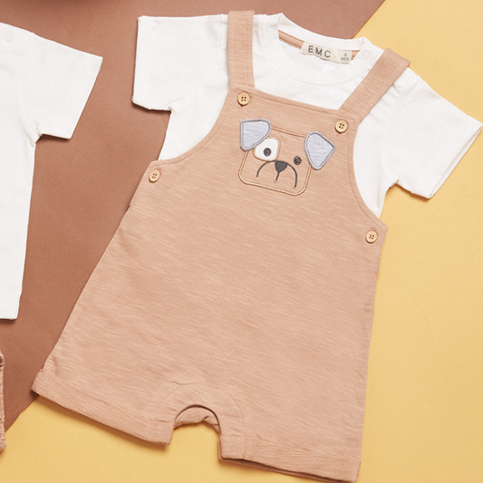 Conjunto Jardineira Bege com T-shirt - EMC