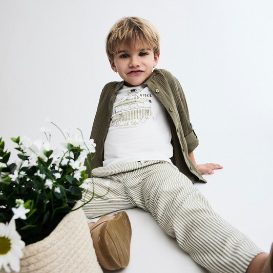 Calças bebé às riscas verde seco - EMC