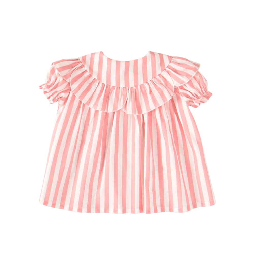 Blusa bebé riscas rosa com gola folho - José Varón