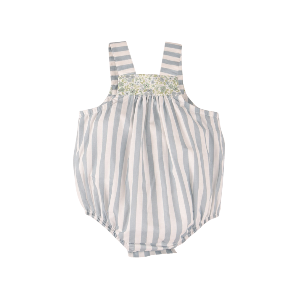 Fofo bebé riscas azuis com bolsos florais - José Varón