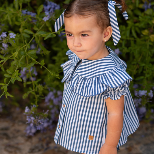 Camisa às riscas azuis com gola folho - José Varón