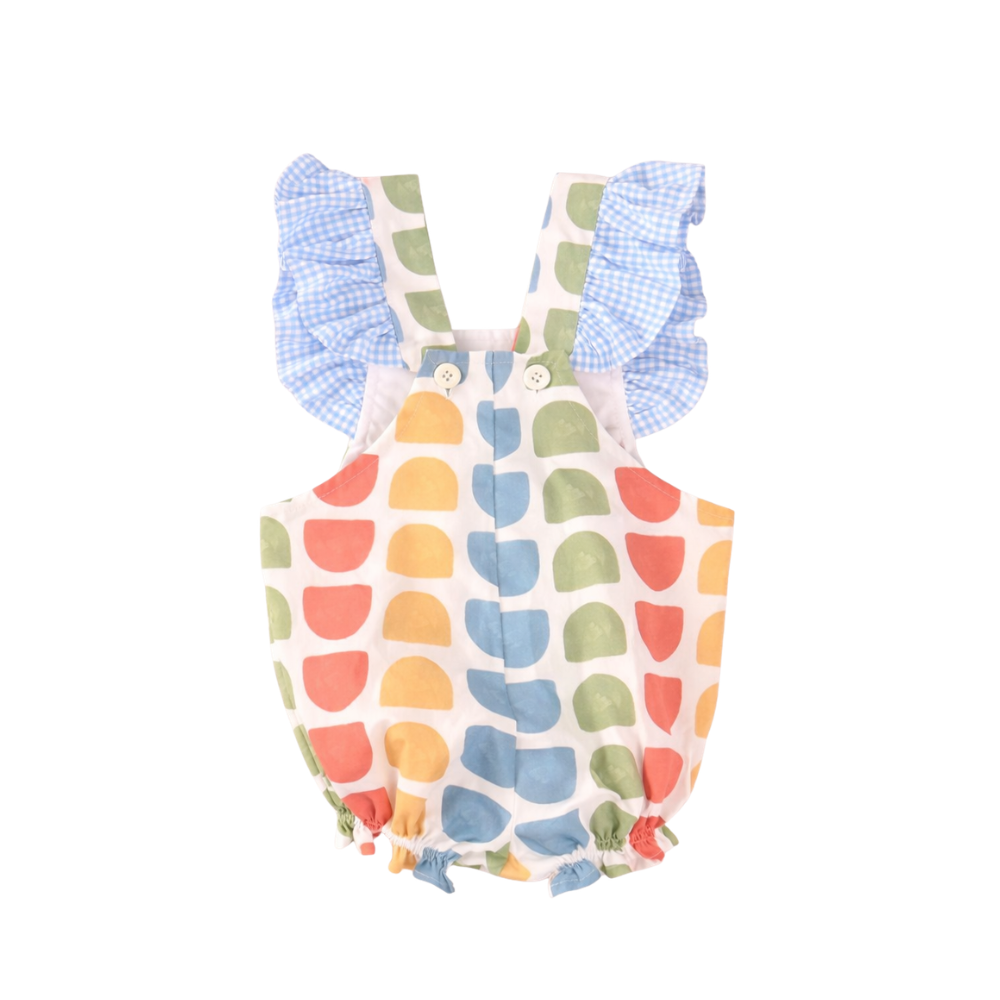 Fofo bebé estampado multicolor com folhos em xadrez azul- Cocote