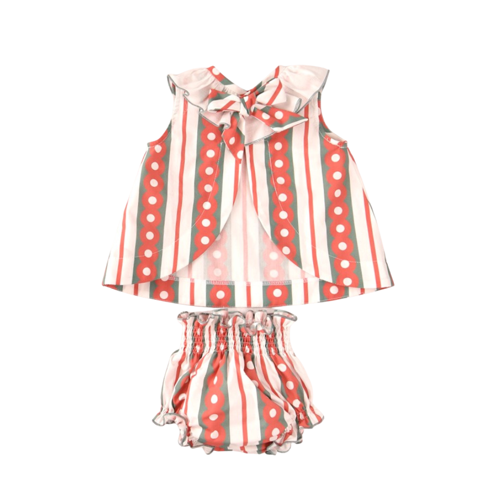 Conjunto bebé riscas vermelhas com folhos - Cocote
