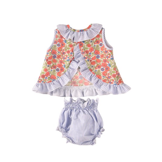 Conjunto bebé floral com riscas azuis - Cocote