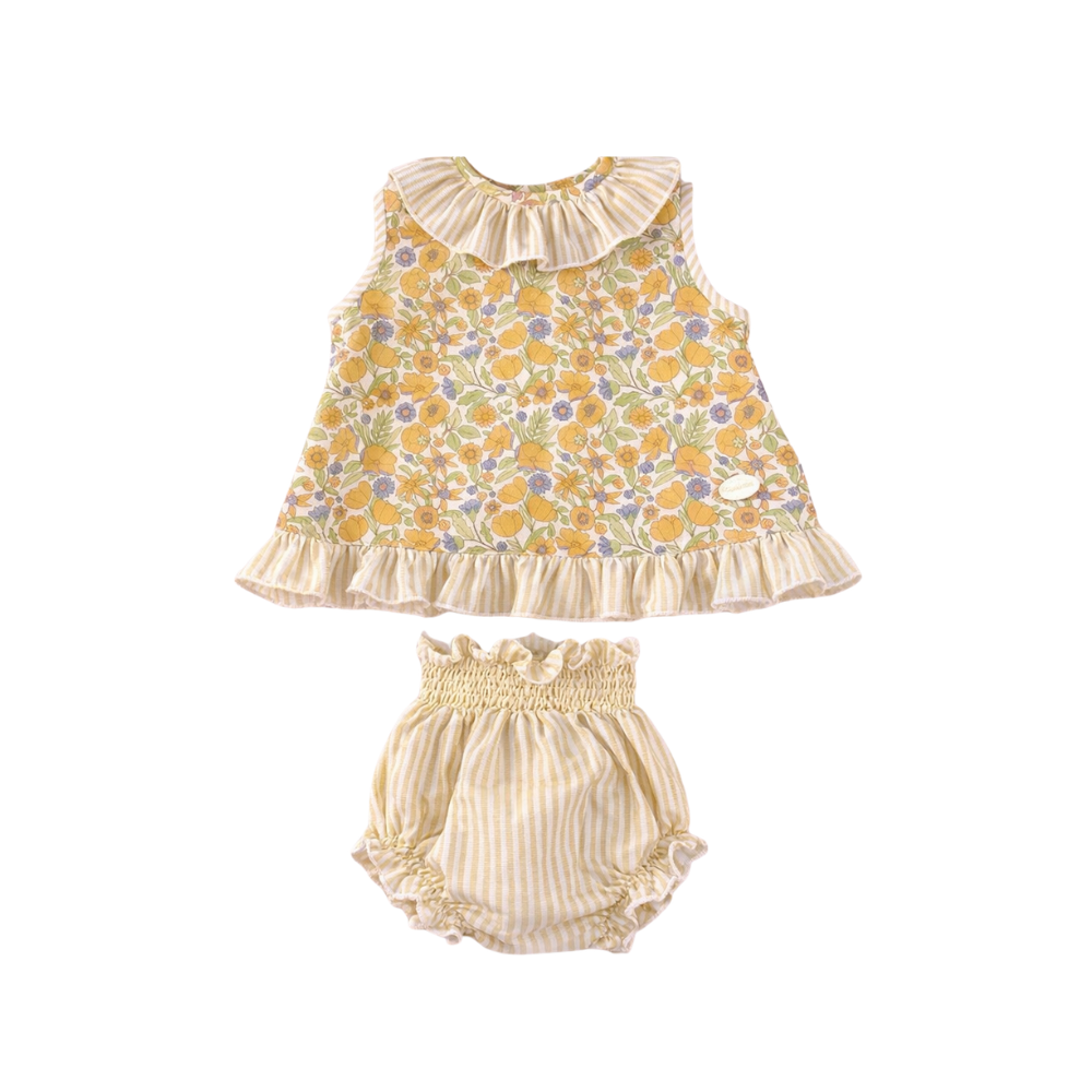 Conjunto bebé menina floral amarelo com folhos - Cocote