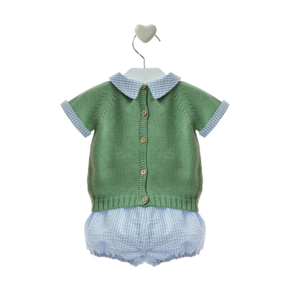 Conjunto de bebé em malha verde com calções às riscas- Marta Y Paula