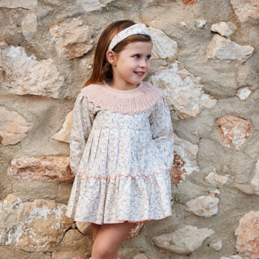 Vestido Floral com Gola de Malha Rosa - Juliana