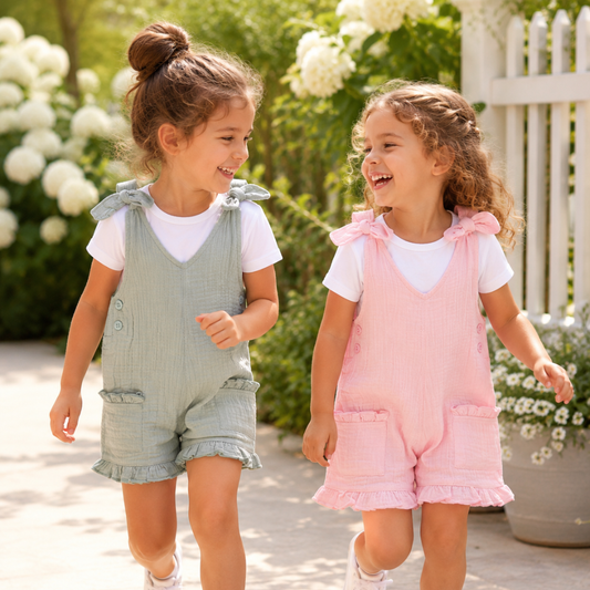 Conjunto Infantil com Macacão Verde Água e T-shirt Branca - EMC