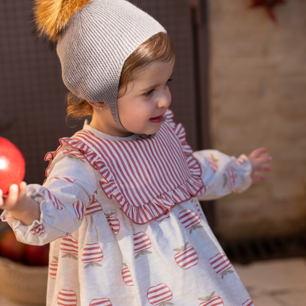 Vestido Cinza-Claro com Maçãs Vermelhas - Cocote