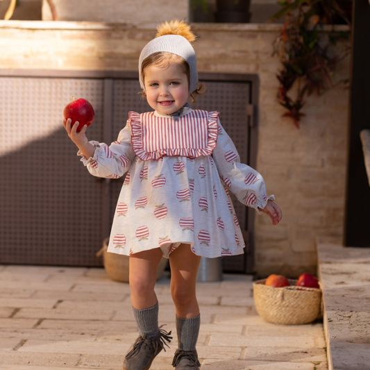 Vestido Cinza-Claro com Maçãs Vermelhas - Cocote