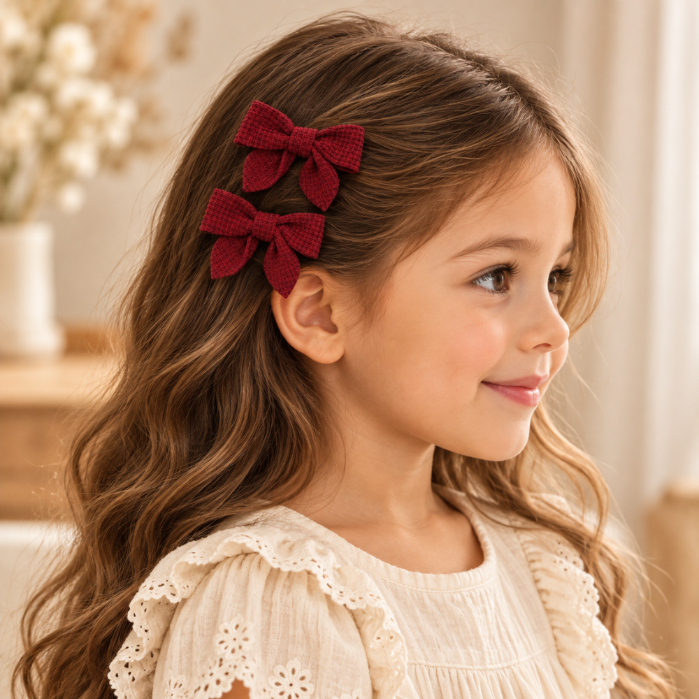 Conjunto de 2 Laços de Cabelo Bordô Texturizados