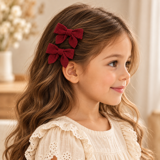 Conjunto de 2 Laços de Cabelo Bordô Texturizados