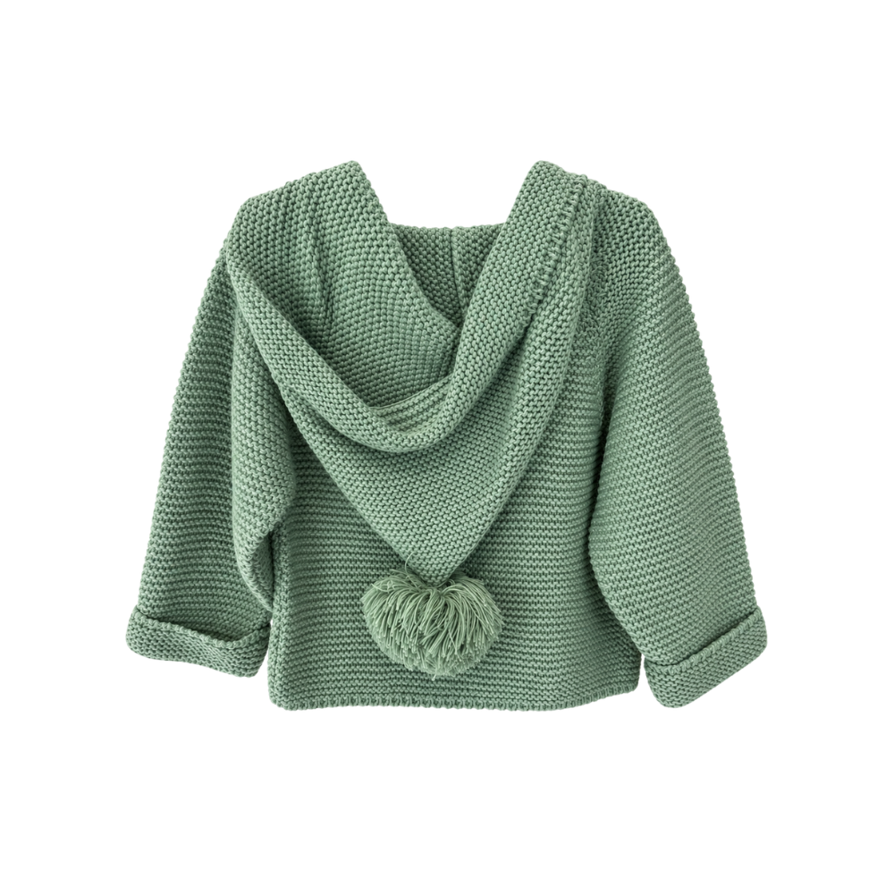 Casaco de malha verde com pompom - Yoedu