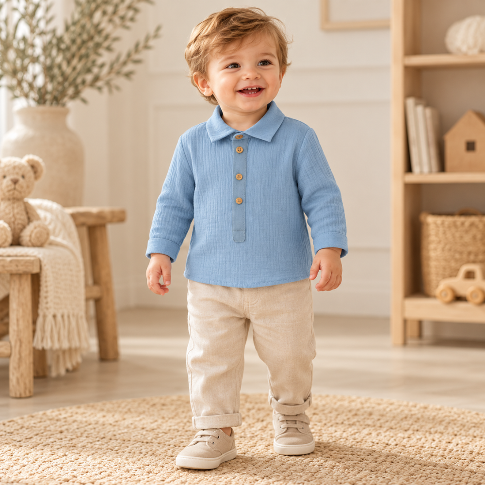 Camisa bebé menino azul- Yoedu