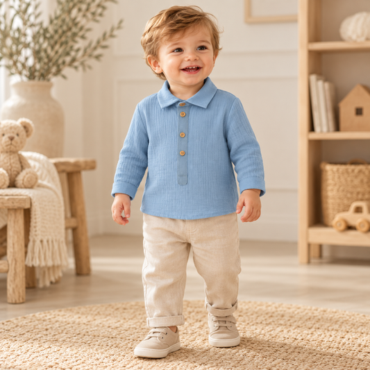 Camisa bebé menino azul- Yoedu