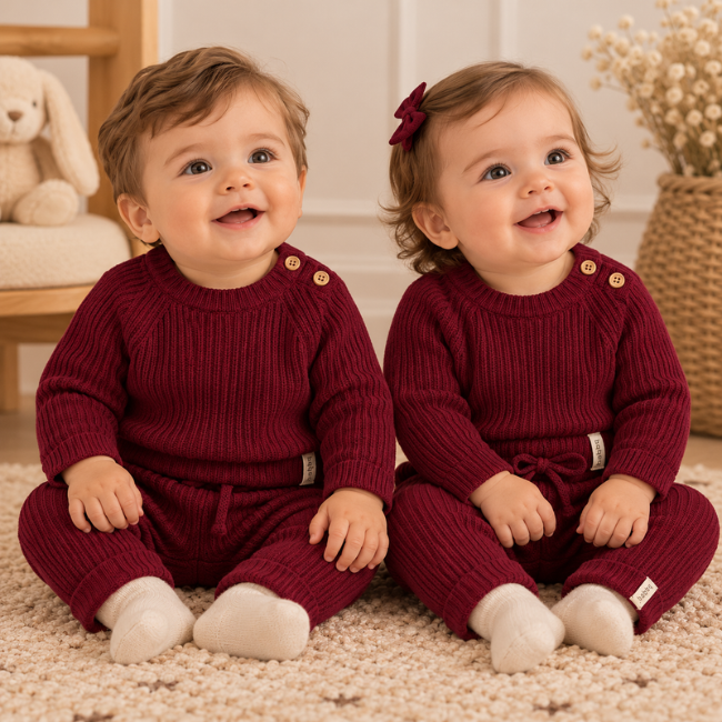 Calças de Malha Canelada bordô para Bebé - Babby