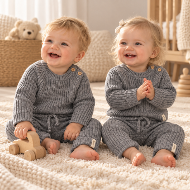 Camisola de Malha Canelada Cinzento para Bebé – Babby