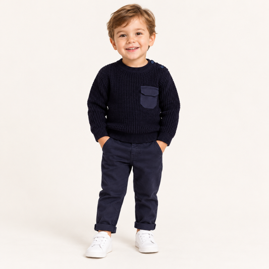 Camisola de Malha Azul-Marinho com Bolso para Menino - EMC