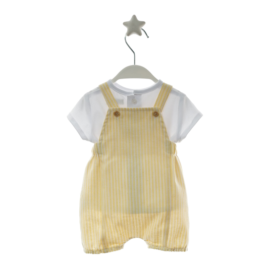 Jardineiras bebé Riscas Amarelas com T-shirt Branca - Micolino
