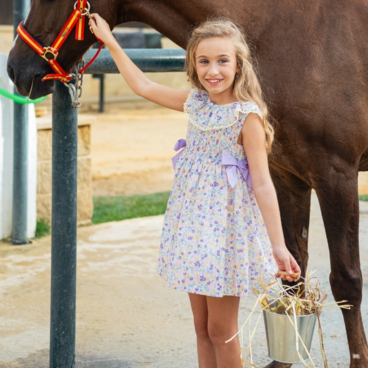 Vestido Floral com Folho no Decote e Laços Laterais - Marta Y Paula