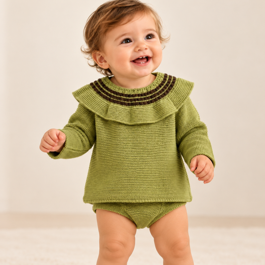 Conjunto Bebé em Malha Verde com Gola- Sigar