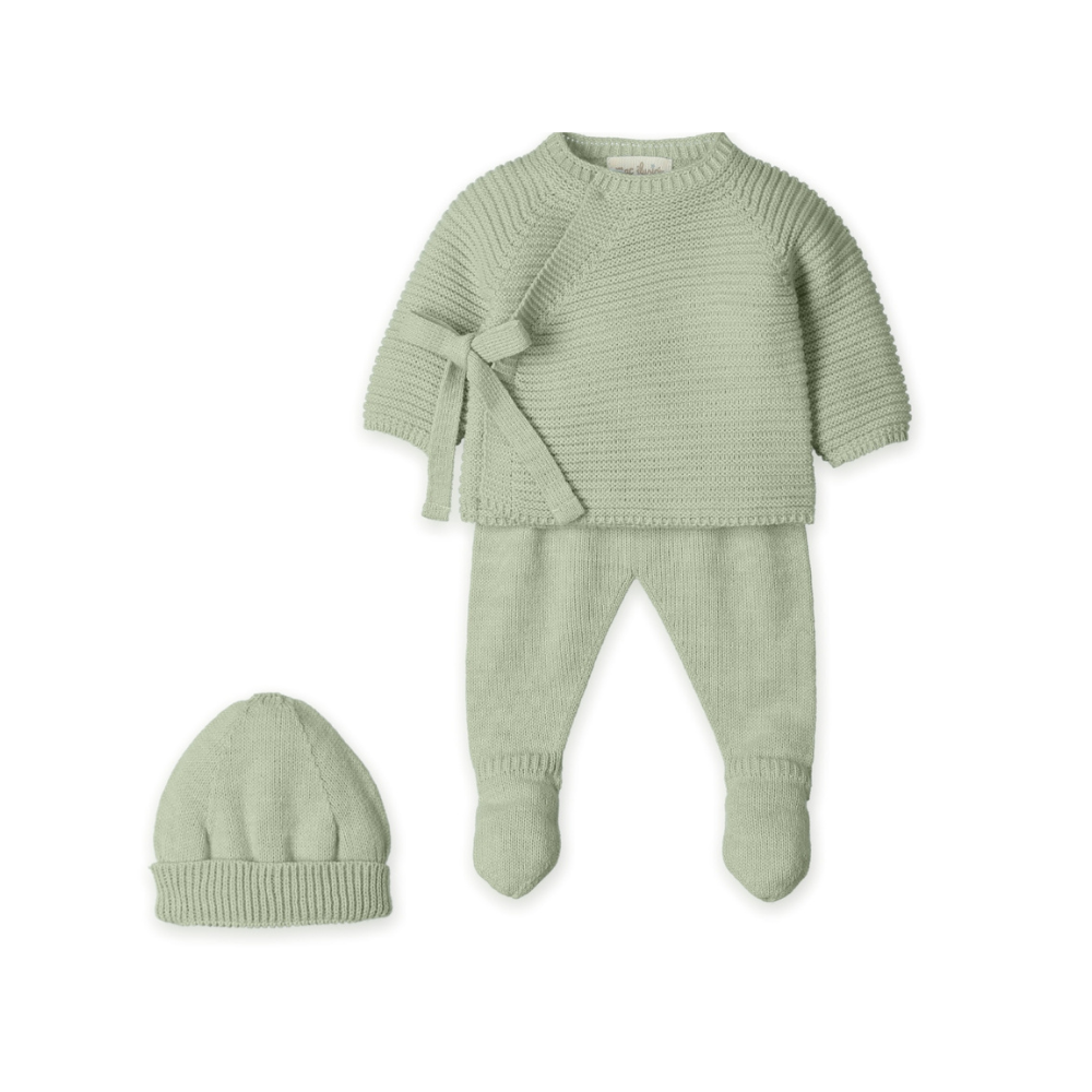 Conjunto Bebé em Malha Verde com Laço e Gorro- Mac Illusión