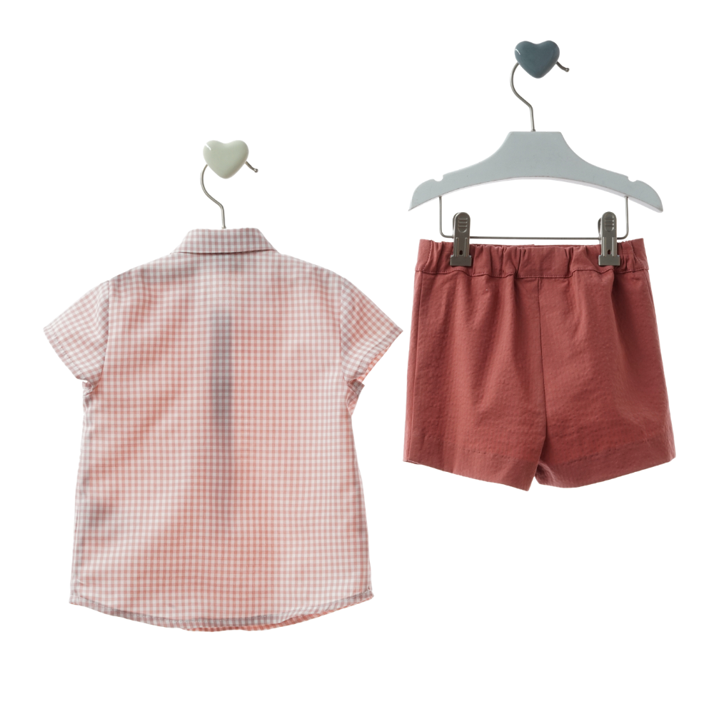 Conjunto Camisa Vichy Rosa e Calções Terracota - Marta Y