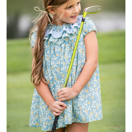 Vestido Floral com Gola de Folhos e Laço nas Costas - Yoedu