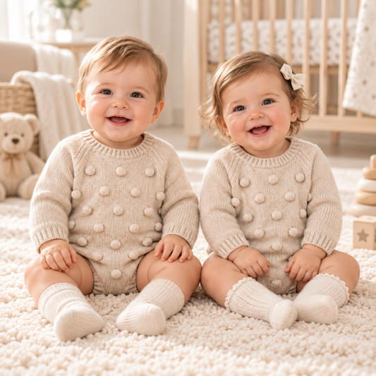 Fofo de Bebé em Tricot Bege com Pompons - Babby