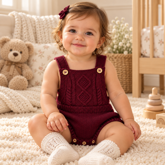 Fofo de Bebé em Tricot Bordô com Alças e Tranças - Babby