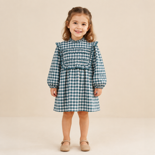 Vestido aos Quadrados com Folhos - Yoedu