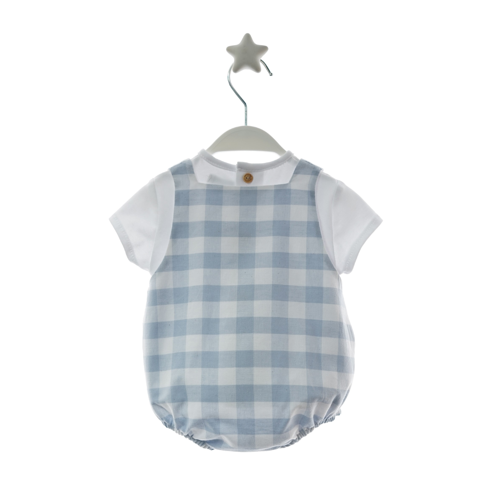 Fofo bebé Vichy Azul com T-shirt Branca e Botões Madeira - Micolino