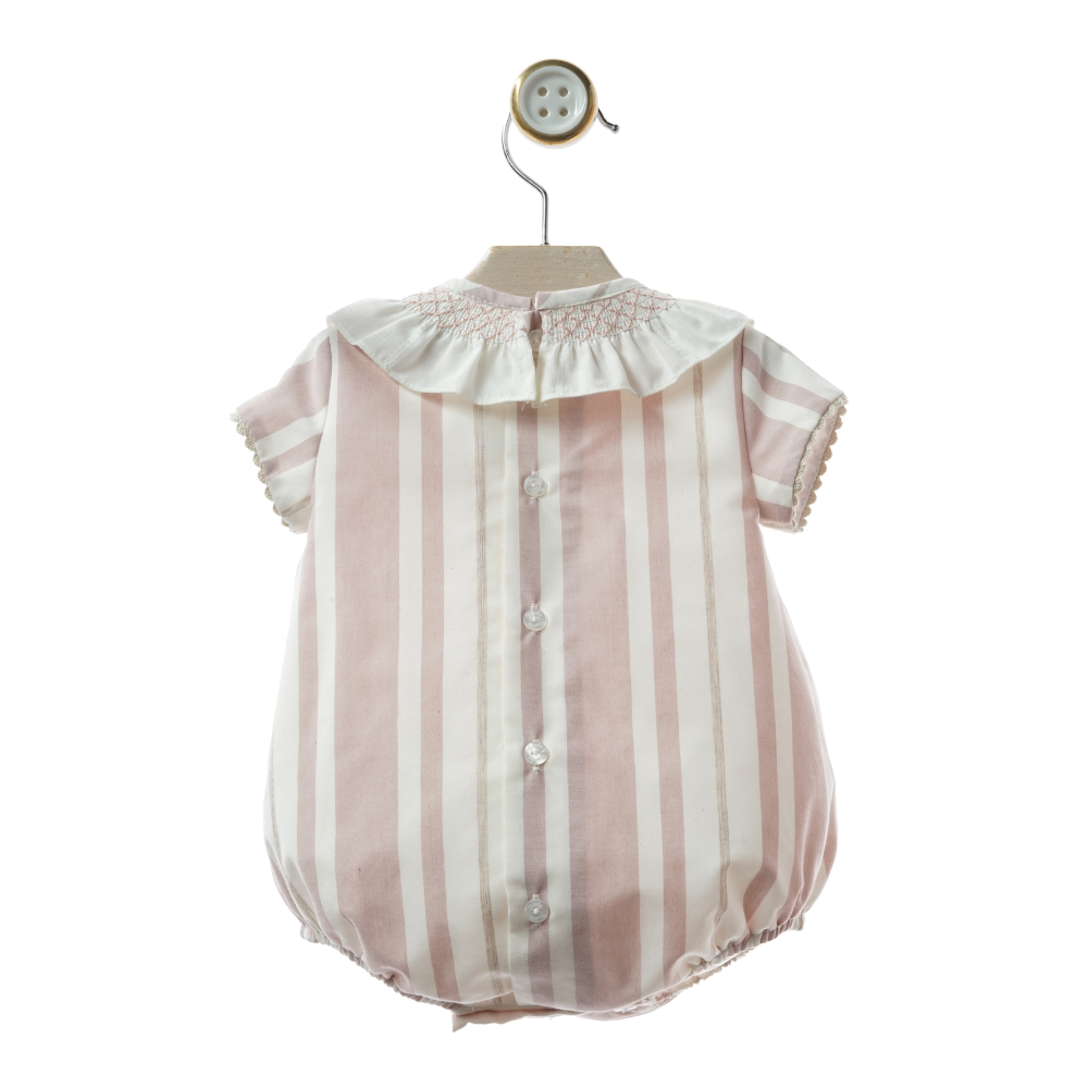 Fofo Bebé Riscas Rosa – Gola com Folho e Bordado Smock - Yoedu