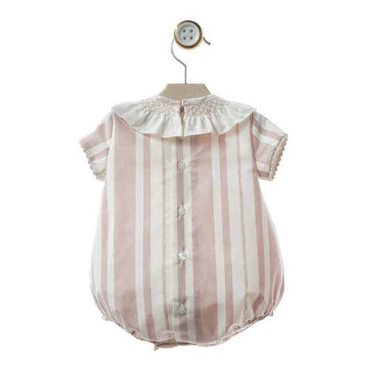 Fofo Bebé Riscas Rosa – Gola com Folho e Bordado Smock - Yoedu