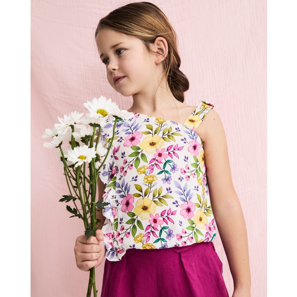 Top Assimétrico Floral para Menina - EMC