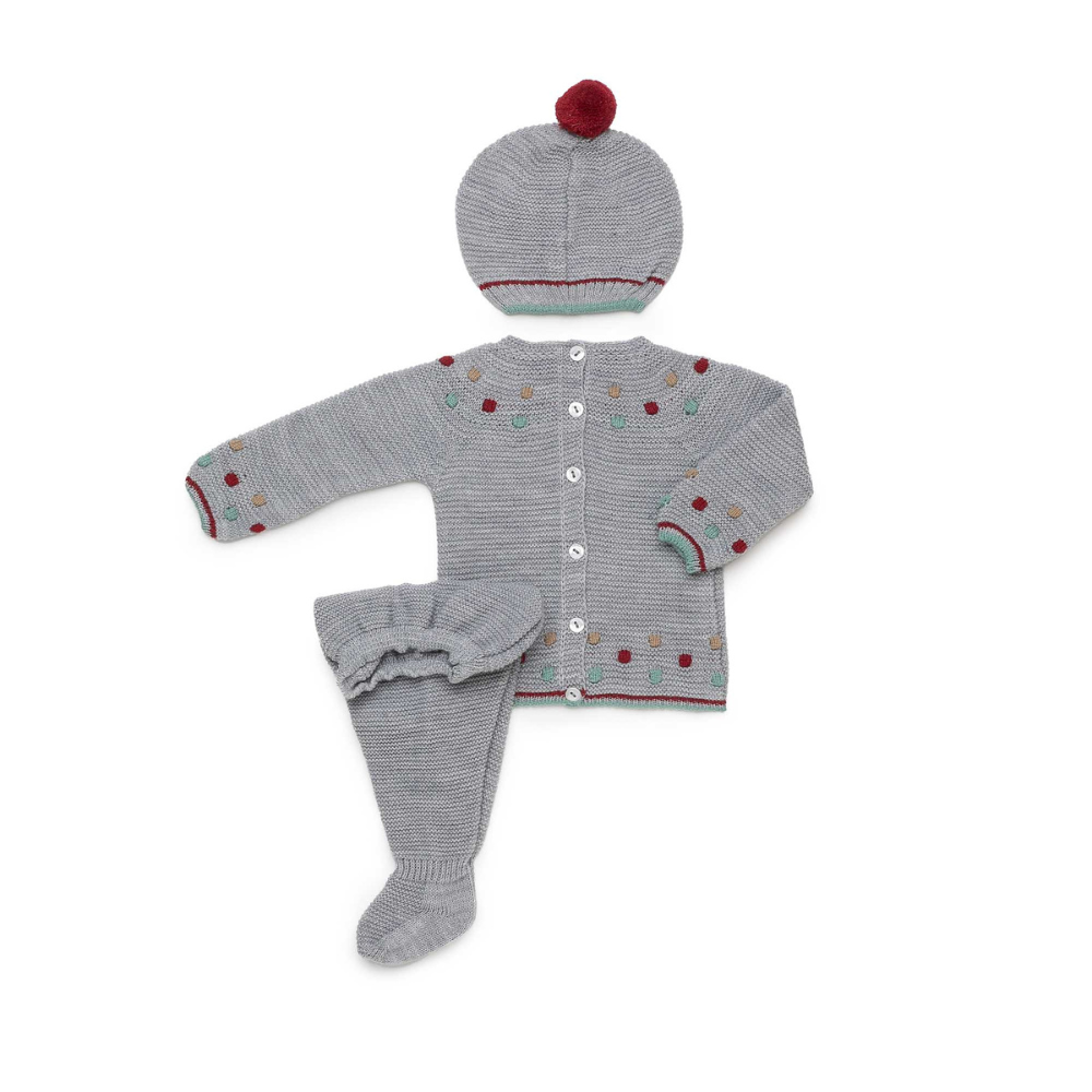 Conjunto de Malha para Bebé Cinzento com Gorro – Juliana