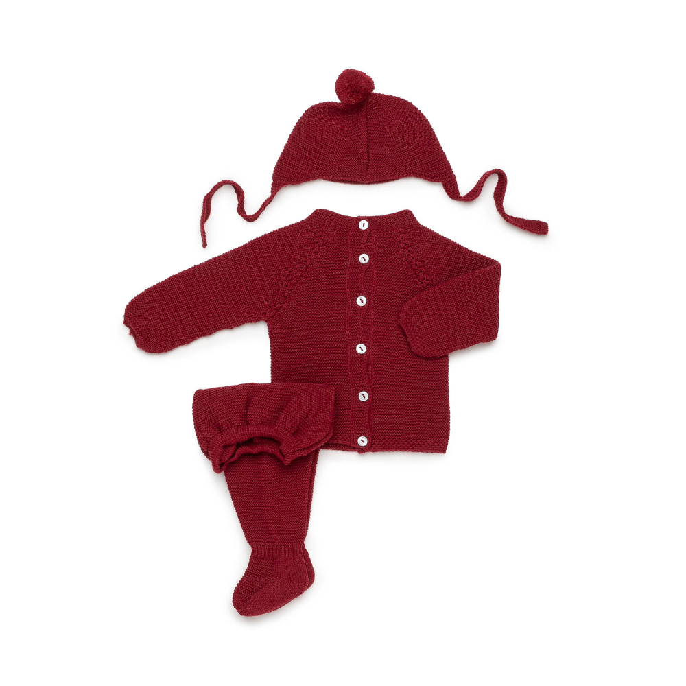 Conjunto de Malha para Bebé Bordô com Ursinho – Juliana