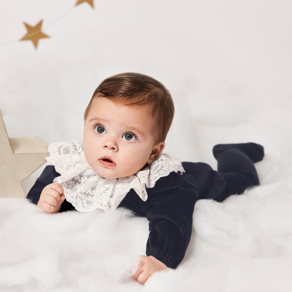 Fofo azul marinho em veludo com gola de renda - Juliana