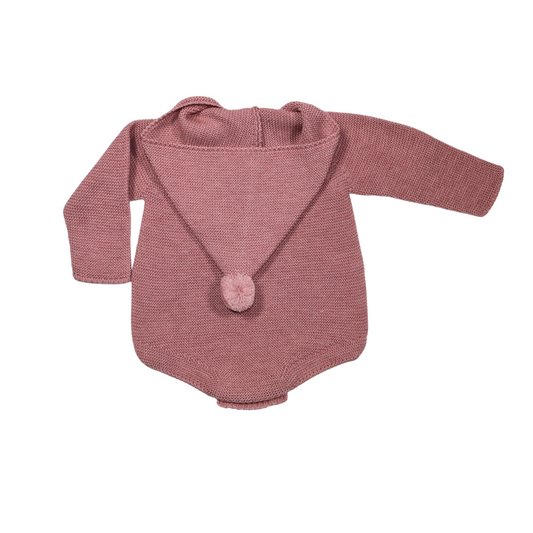 Fofo em malha com capuz e pompom Rosa- Sigar