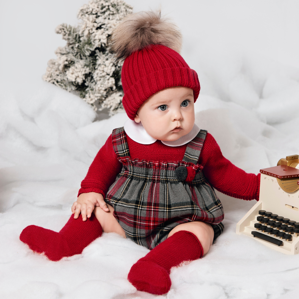 Fofo xadrez para bebé com camisola vermelha