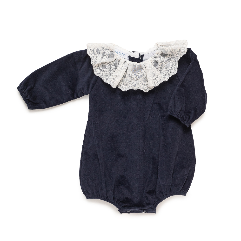 Fofo azul marinho em veludo com gola de renda - Juliana